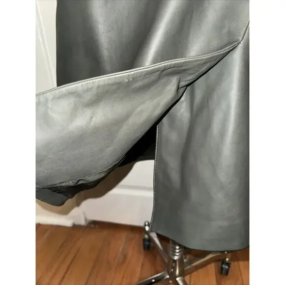 CLASSIQUES ENTIER Women’s Gray Green Faux Wrap Leather Skirt Size 10 26” Length‎ - Picture 4 of 8